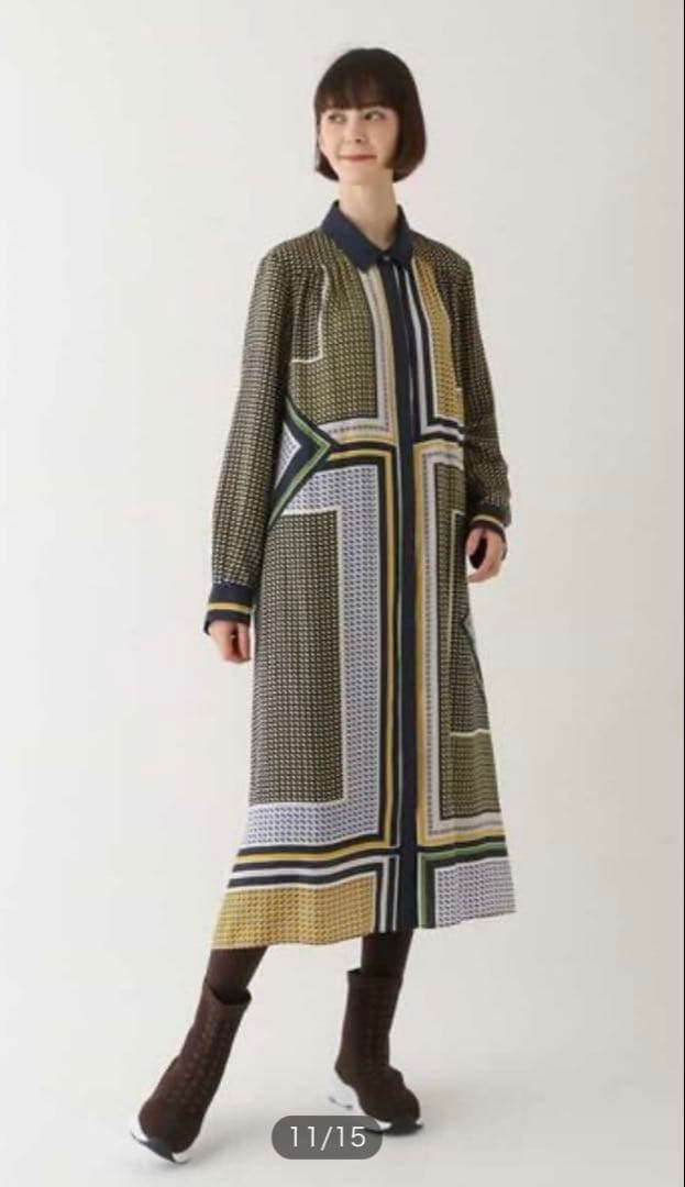 新品 HIROKO BIS ヒロコビス ジオメトリックプリントワンピース 11号