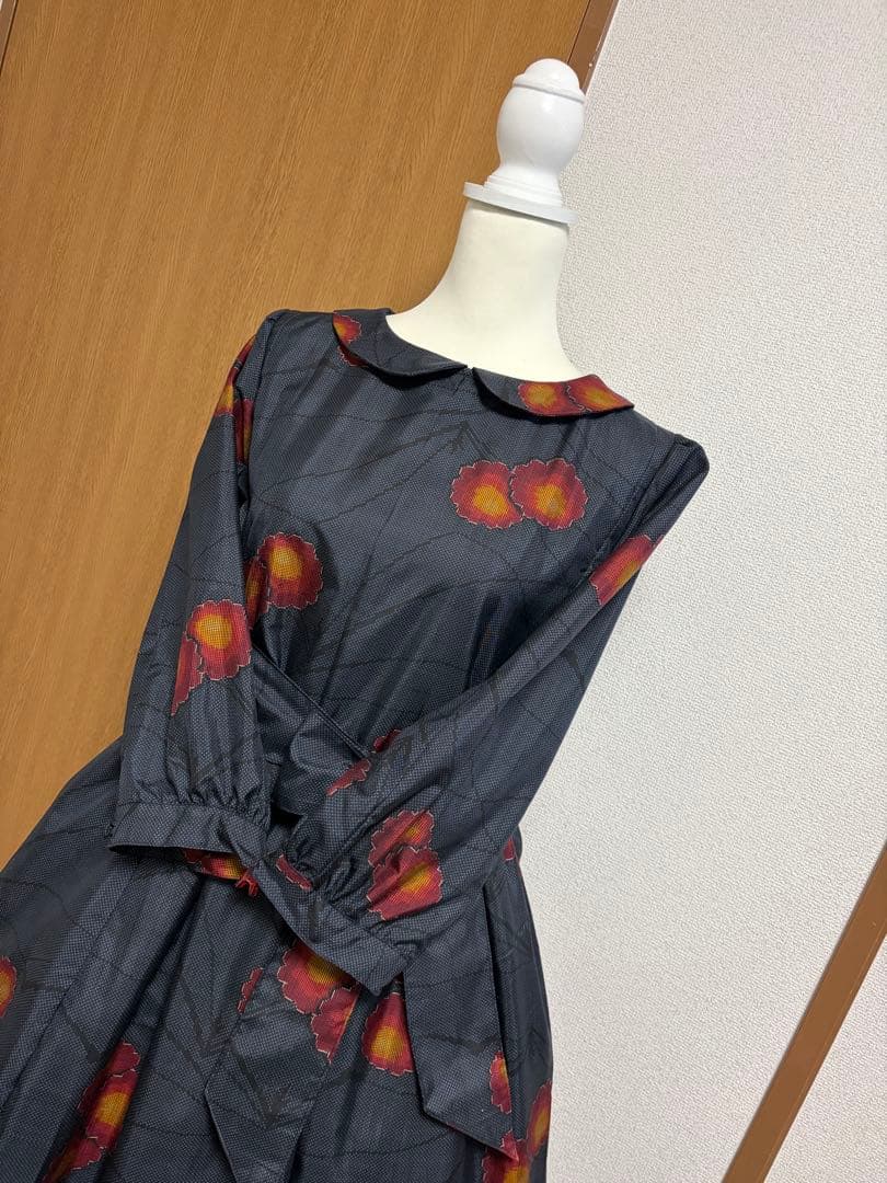 Miki　着物リメイク♪ 大島紬　ふんわりワンピース　MーL 花模様