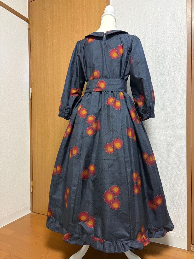 Miki　着物リメイク♪ 大島紬　ふんわりワンピース　MーL 花模様