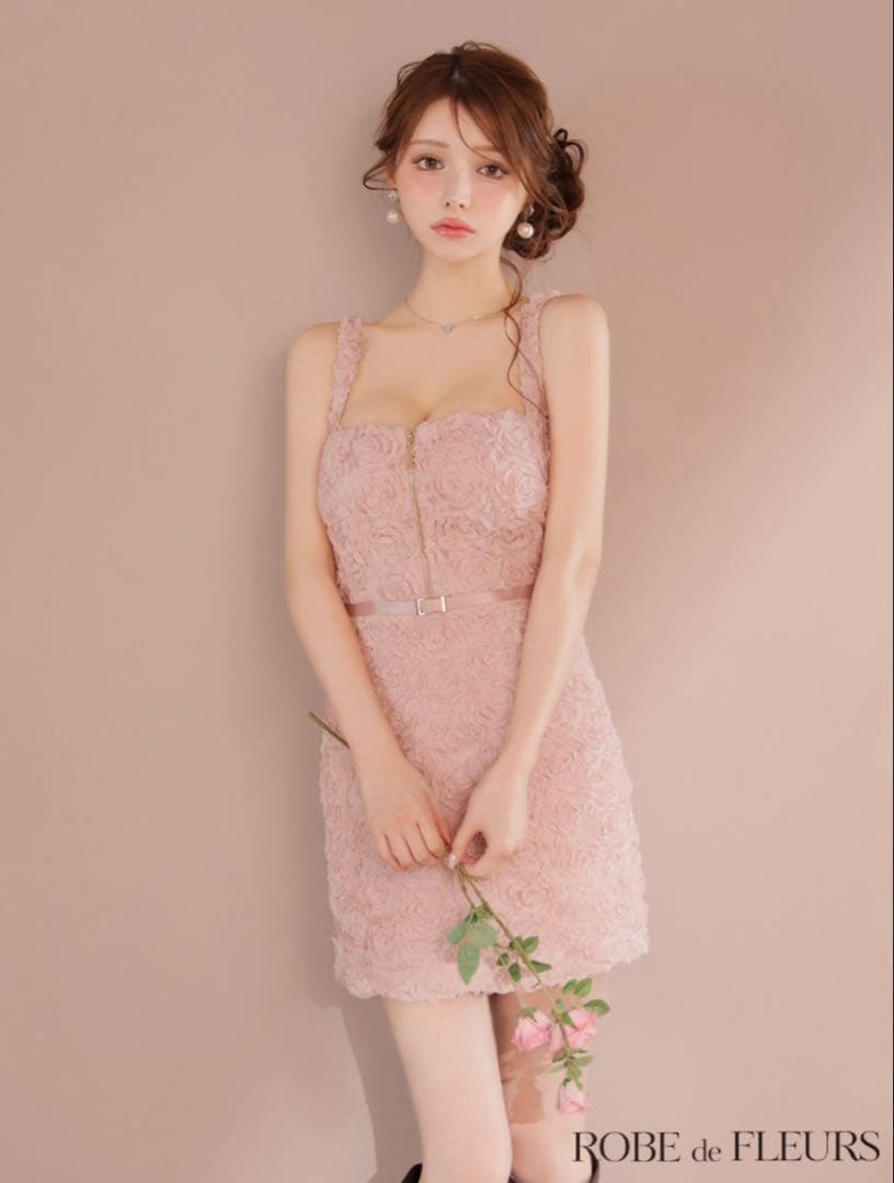 ROBE de FLEURS ピンクレースミニドレス