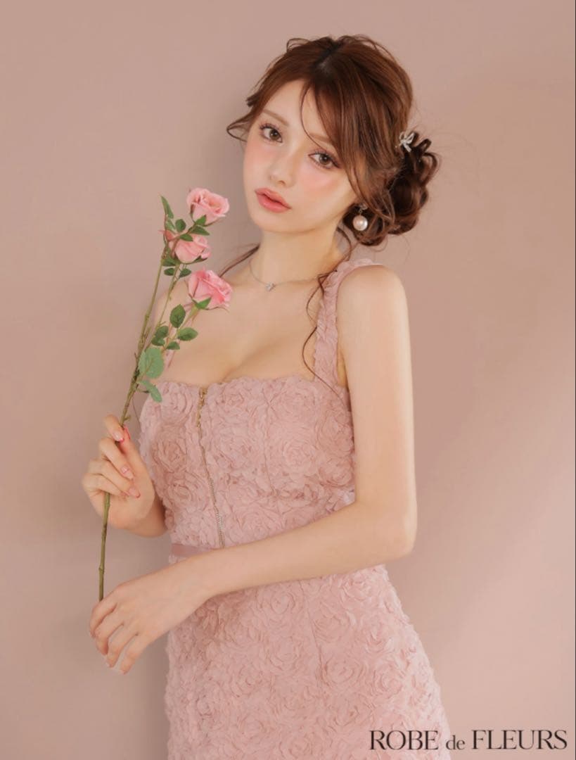 ROBE de FLEURS ピンクレースミニドレス