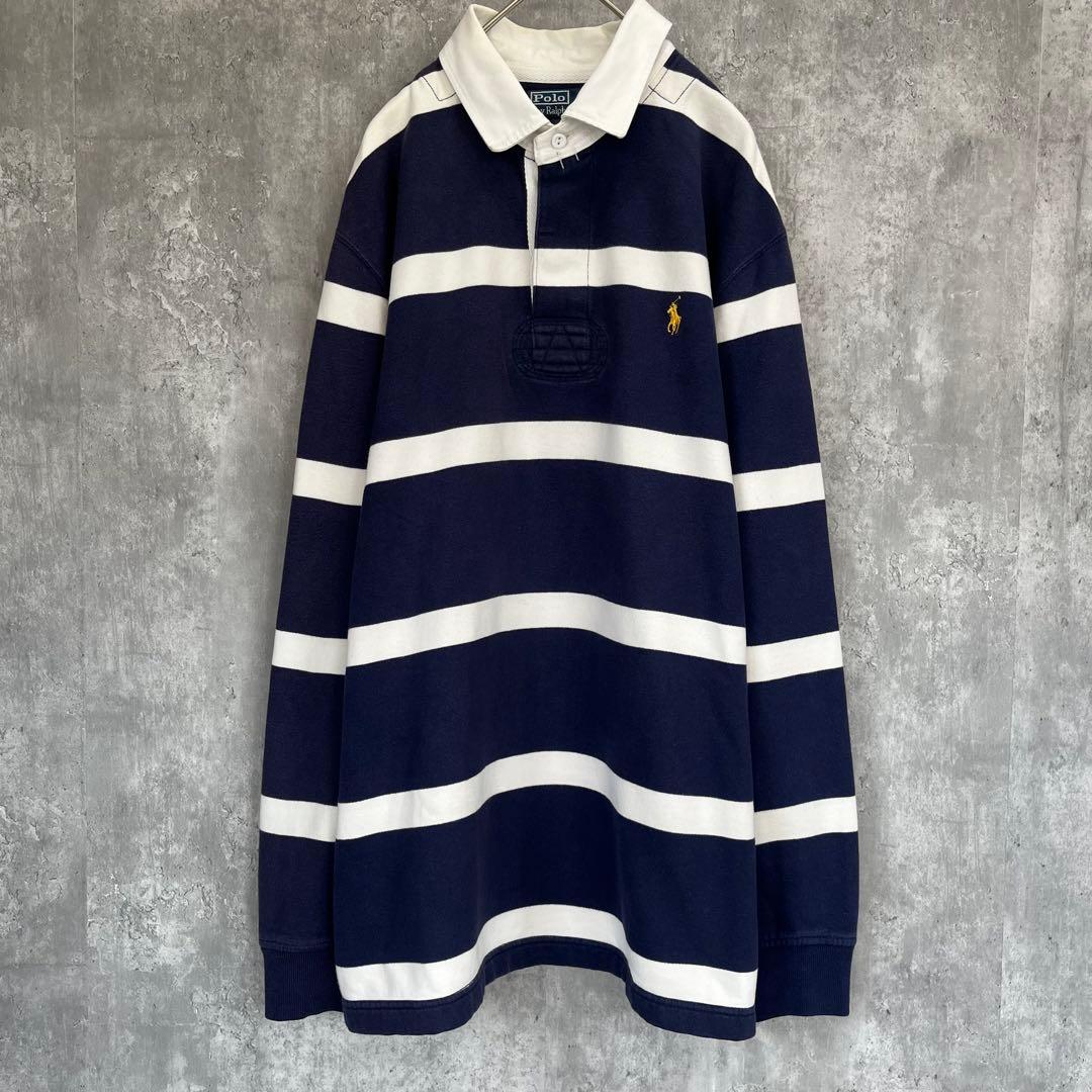 【人気カラー】ポロ ラルフローレン ボーダー 長袖 ラガーシャツ 古着 常田大希