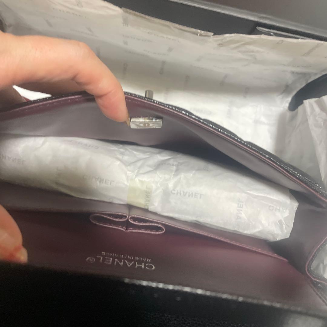 CHANEL ダブルチェーン　フラップバッグ　キャビアスキンシルバー