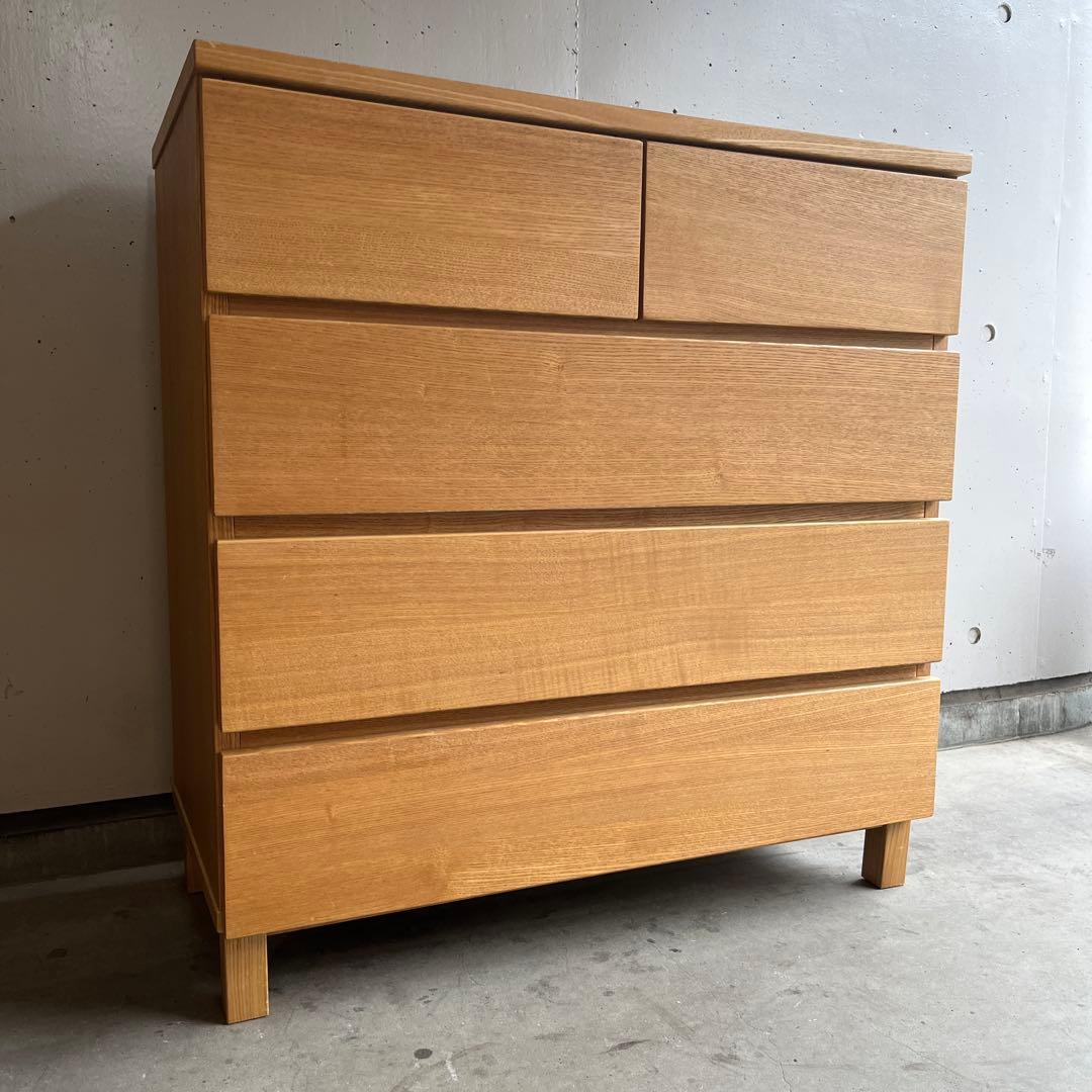 しばっこ★無印 木製チェスト・４段ワイド・タモ材 ナチュラル