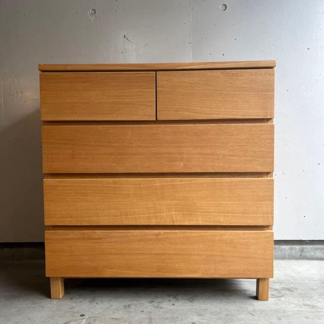 しばっこ★無印 木製チェスト・４段ワイド・タモ材 ナチュラル