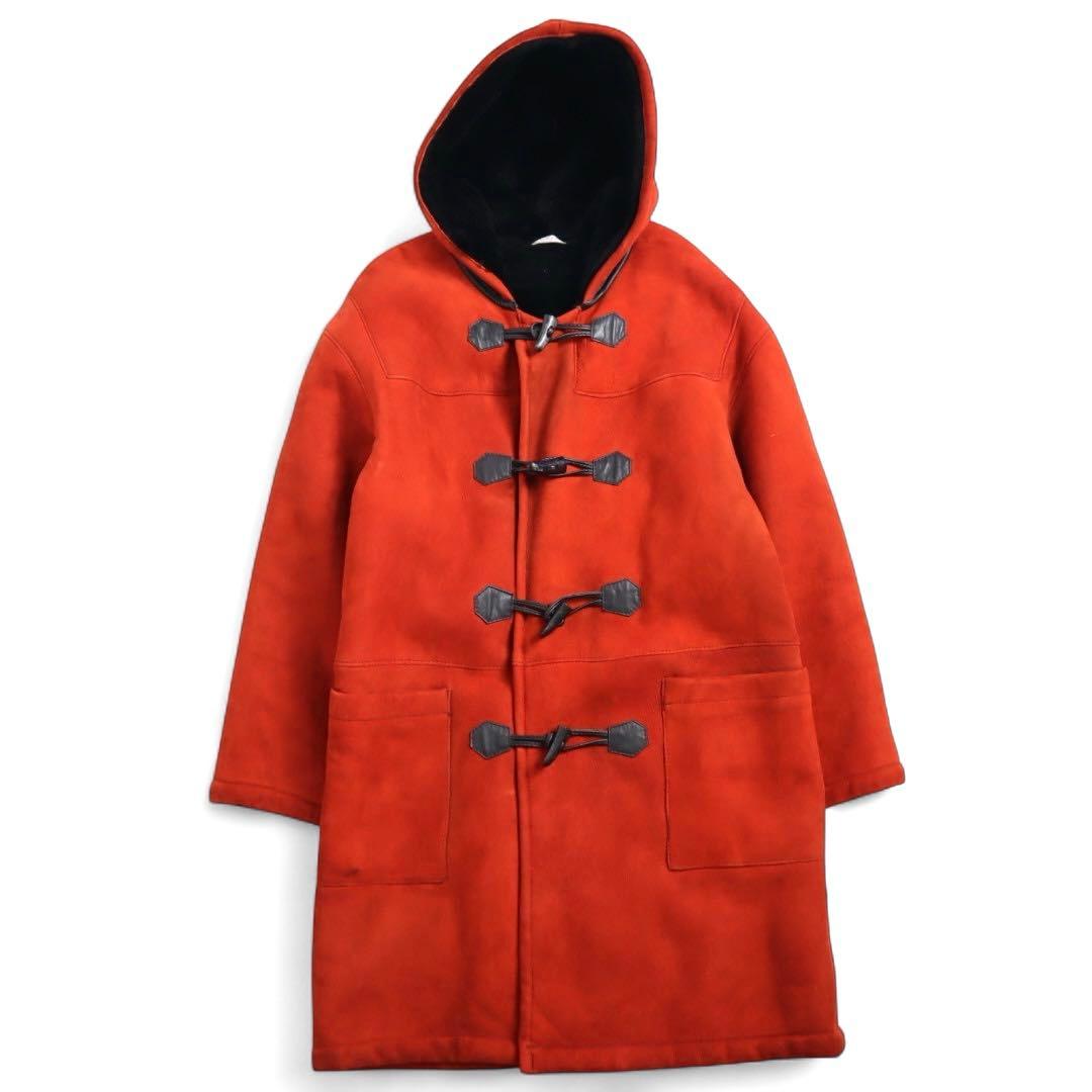 Vintage フランス製 オレンジ ラム ムートン ロング ダッフルコート