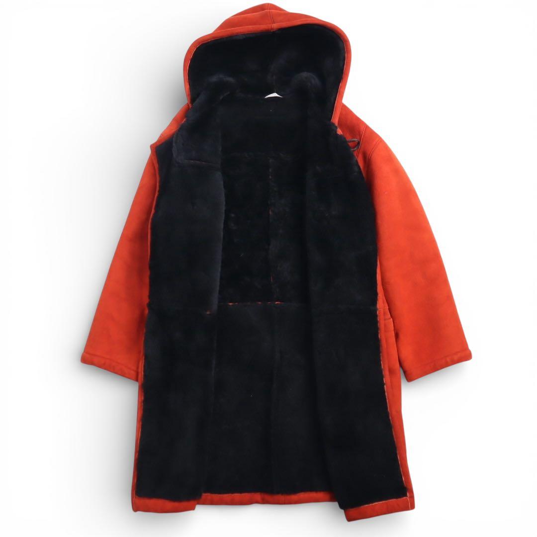 Vintage フランス製 オレンジ ラム ムートン ロング ダッフルコート