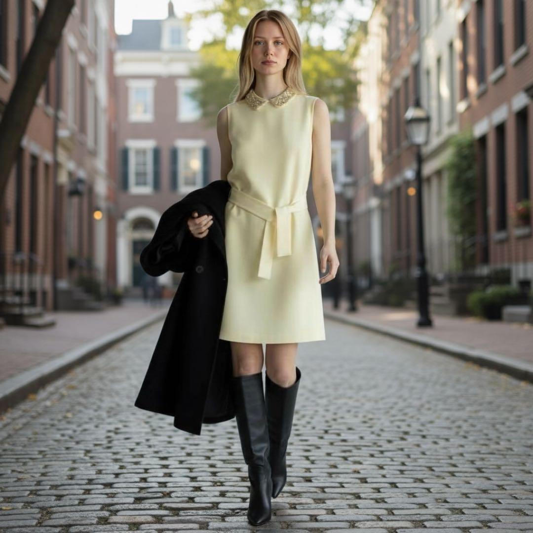 ミュウミュウ/ワンピース/花ビジュー装飾襟/ウエストリボン/パーティ