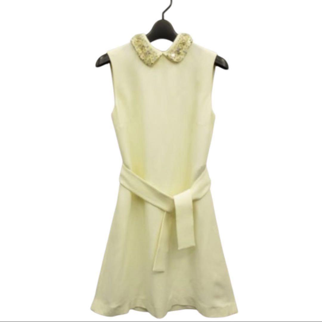 ミュウミュウ/ワンピース/花ビジュー装飾襟/ウエストリボン/パーティ