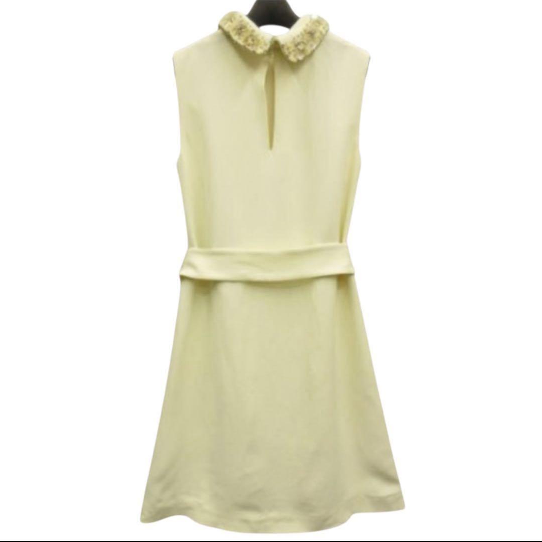 ミュウミュウ/ワンピース/花ビジュー装飾襟/ウエストリボン/パーティ