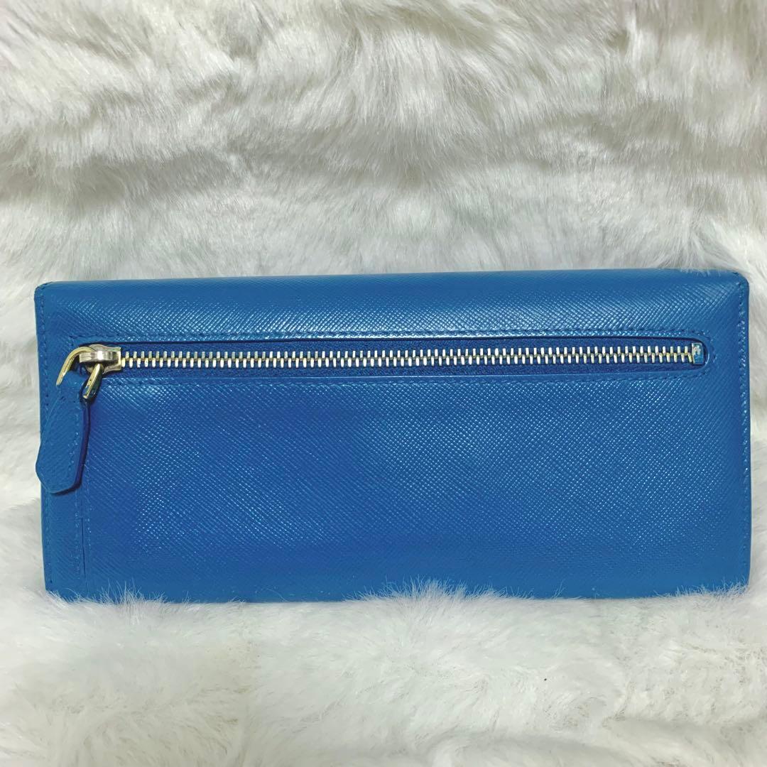 美品！PRADA サフィアーノ　メタルロゴ　ブルー系　レディース　長財布