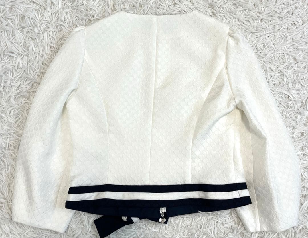 美品☆ エムズグレイシー　ノーカラージャケット　ハート　リボン　ホワイト　36