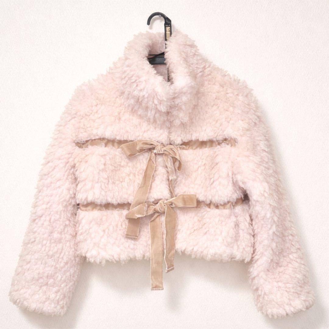 SNIDEL リボンボアショートコート ピンク