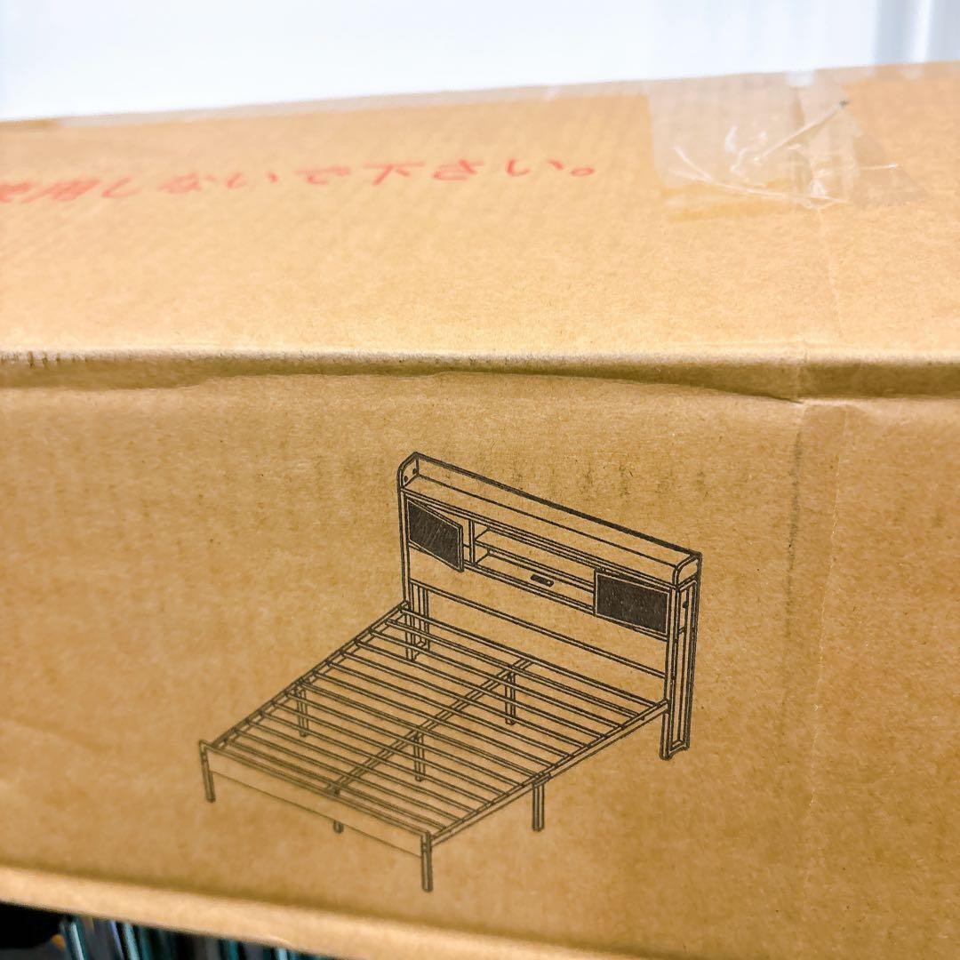 ★送料込み★ 棚・宮・脚・ヘッドボード付きローベッドフレーム ダブルサイズ