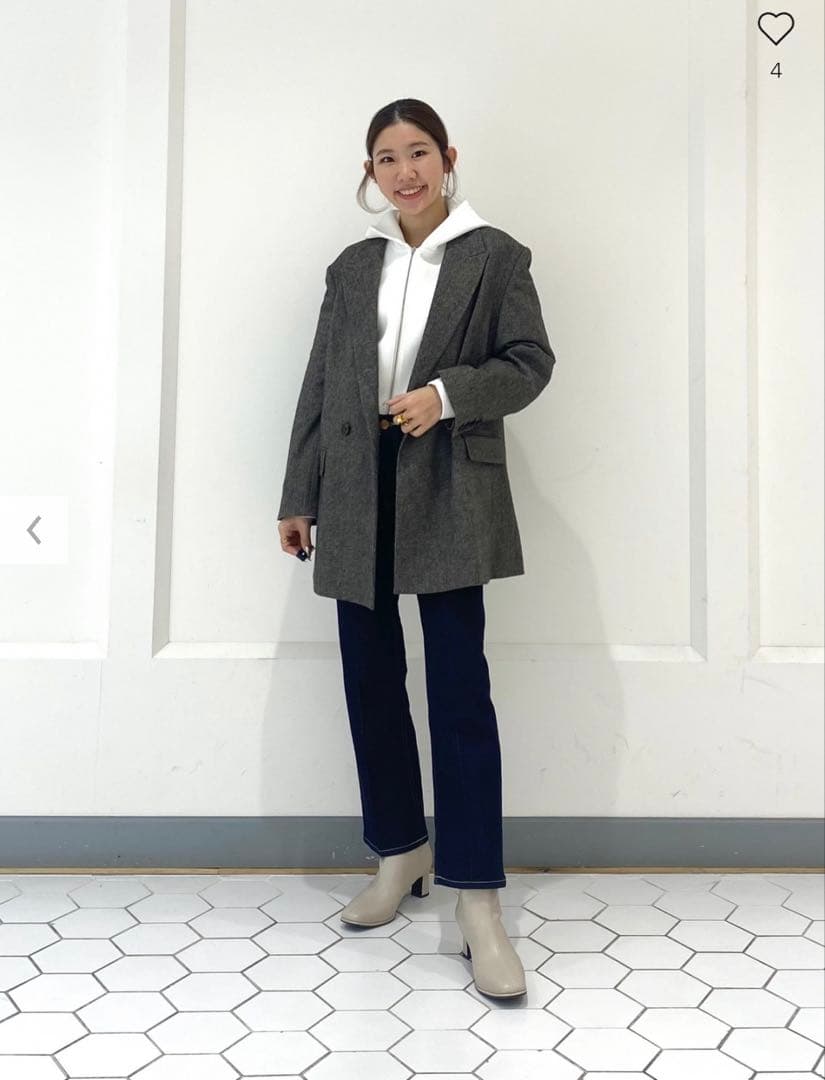 PLST ウールブレンドリラクシーダブルジャケット　ダークグレー　M ツイード