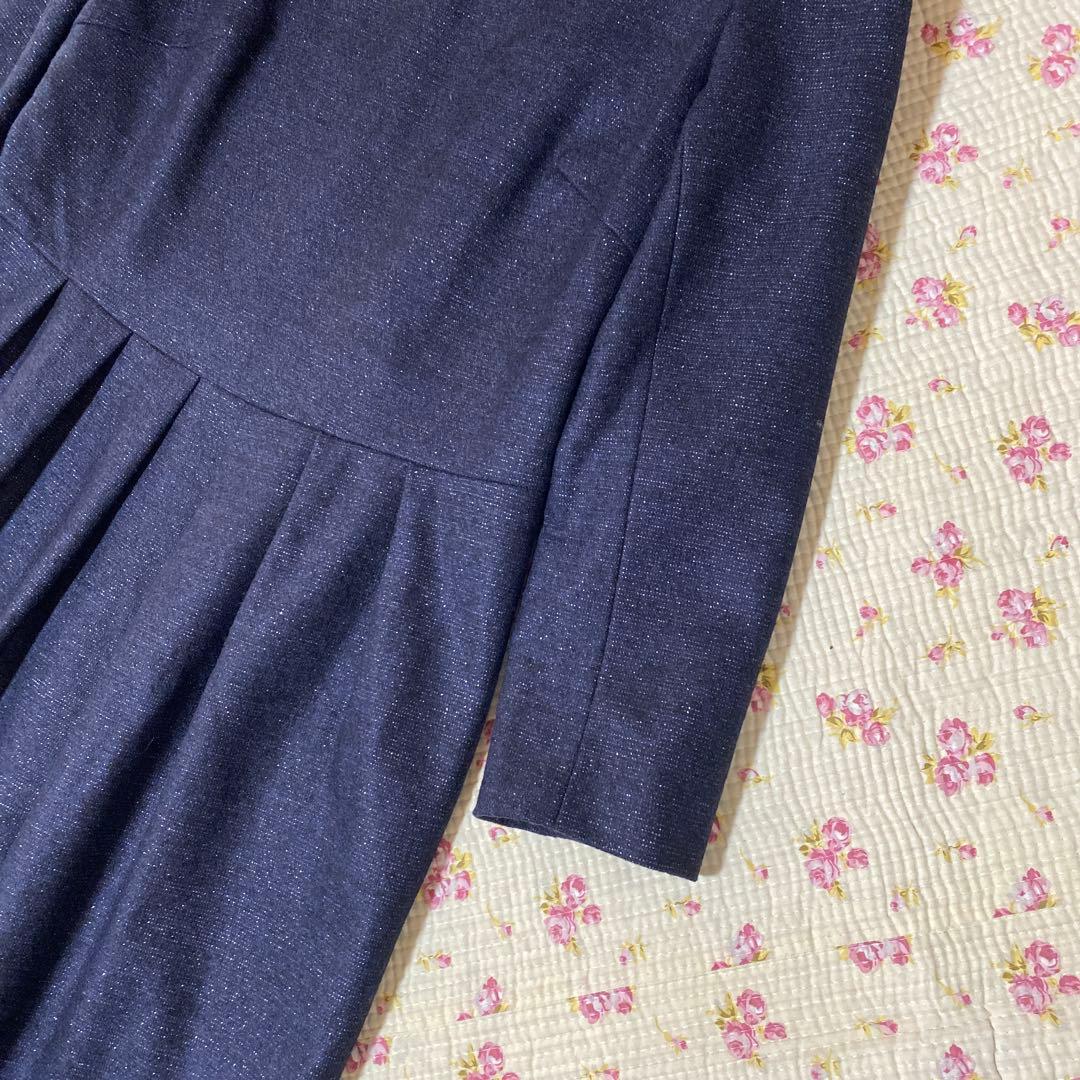 23区 濃紺 ネイビー ラメ入り 七分袖 38 ワンピース 春秋 DMW