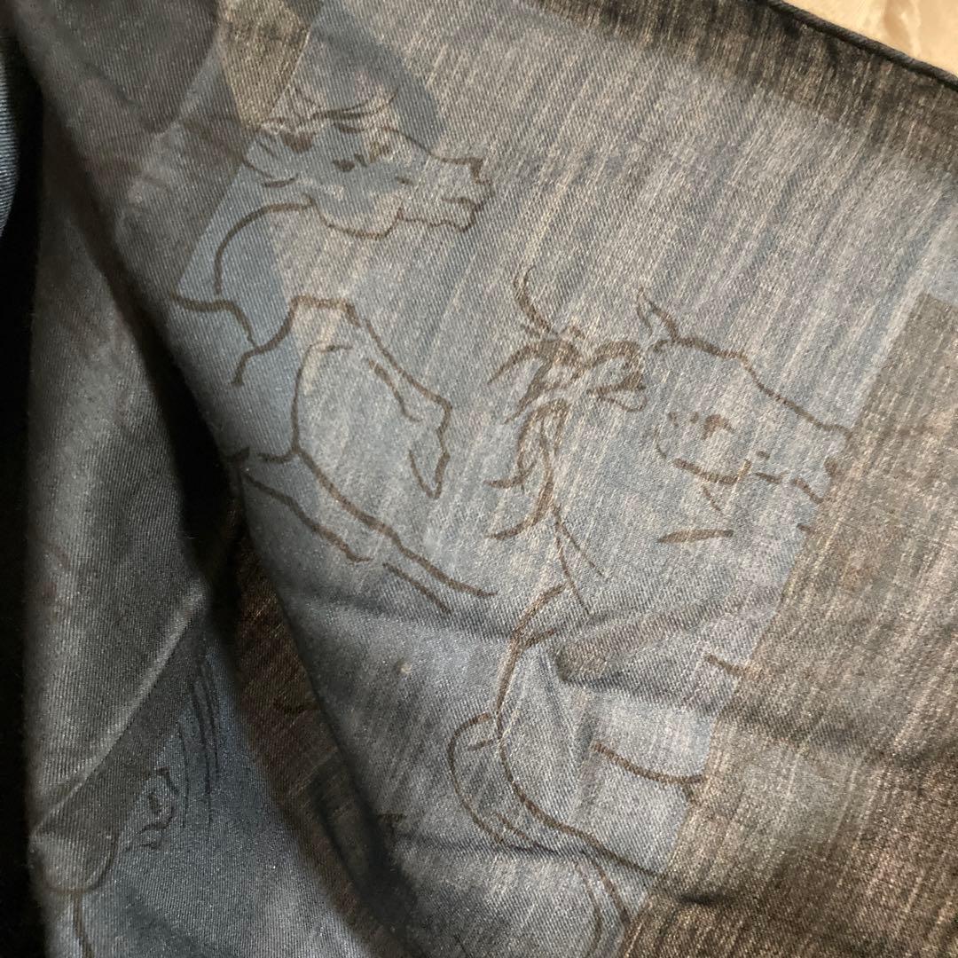 HERMÈS エルメス　ダークブルー シルク大判ストール　馬柄 197×96cm