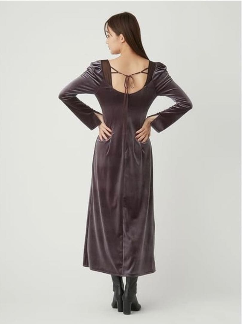 FRAY I.D スクエアネックベロアワンピース タグ付