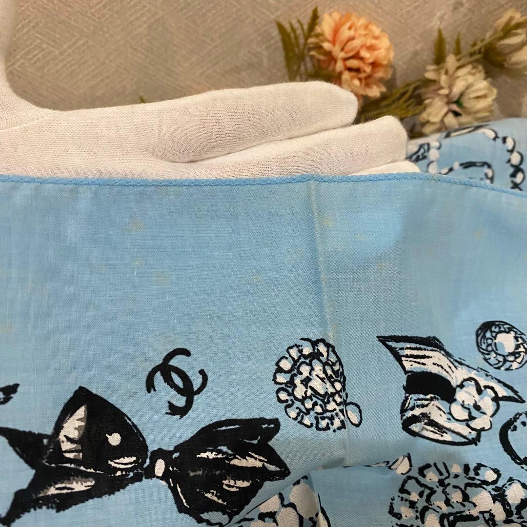 VINTAGE CHANEL ハンカチーフ ブルー カメリア ココマーク