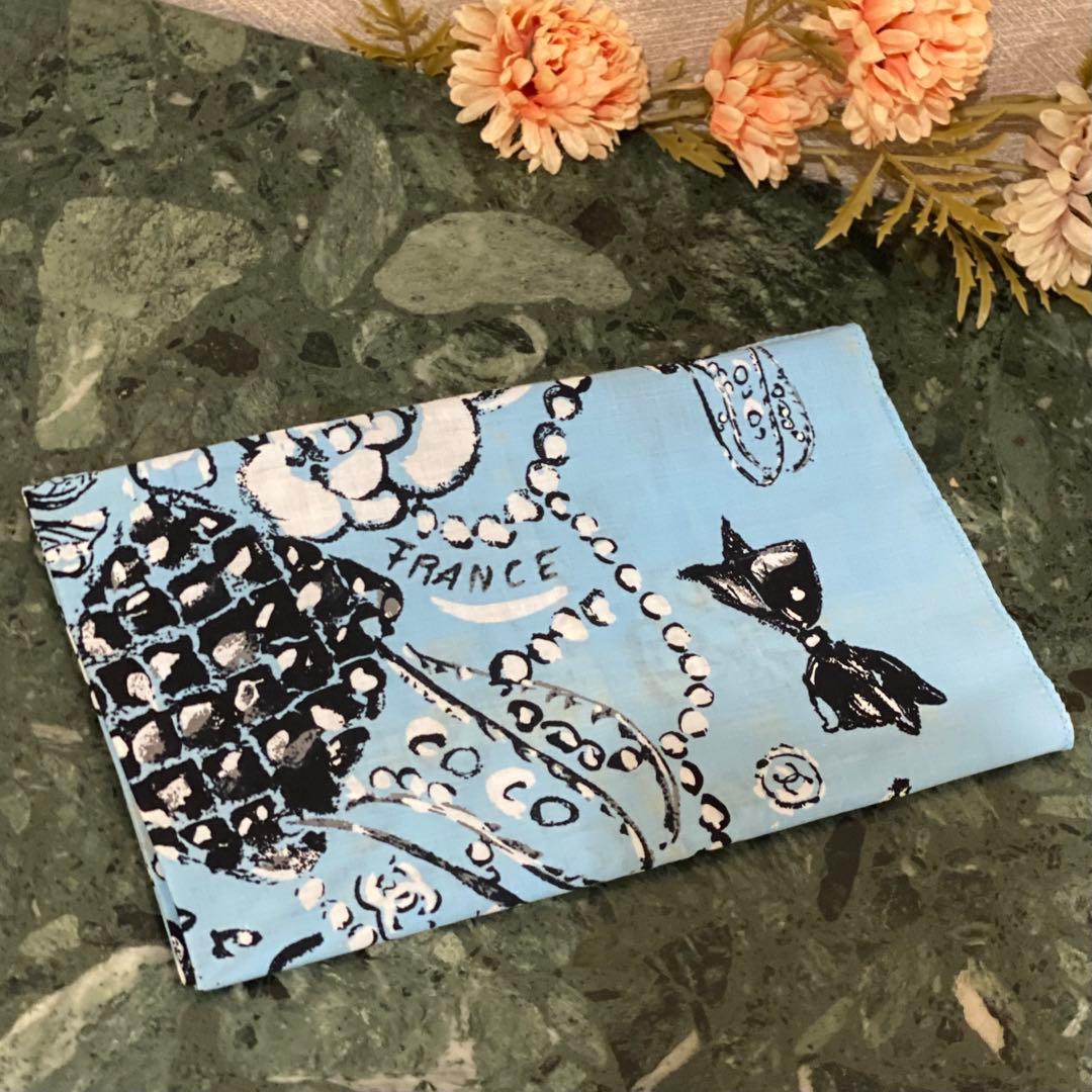 VINTAGE CHANEL ハンカチーフ ブルー カメリア ココマーク