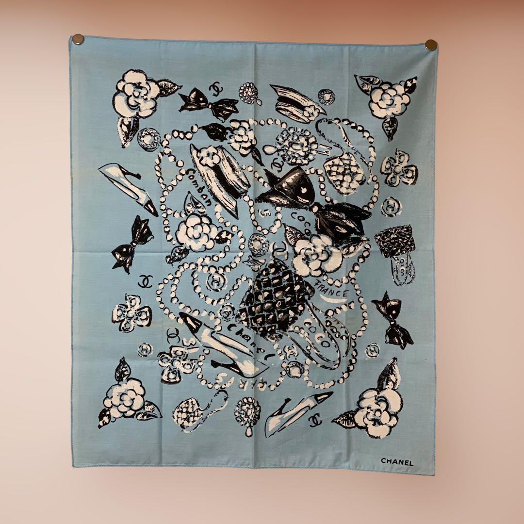 VINTAGE CHANEL ハンカチーフ ブルー カメリア ココマーク