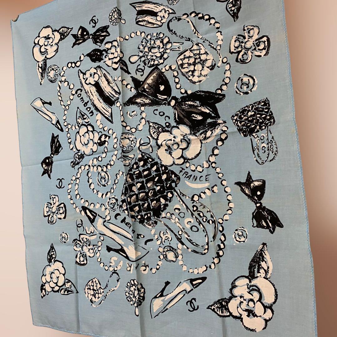 VINTAGE CHANEL ハンカチーフ ブルー カメリア ココマーク