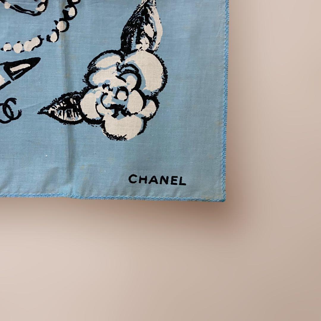 VINTAGE CHANEL ハンカチーフ ブルー カメリア ココマーク