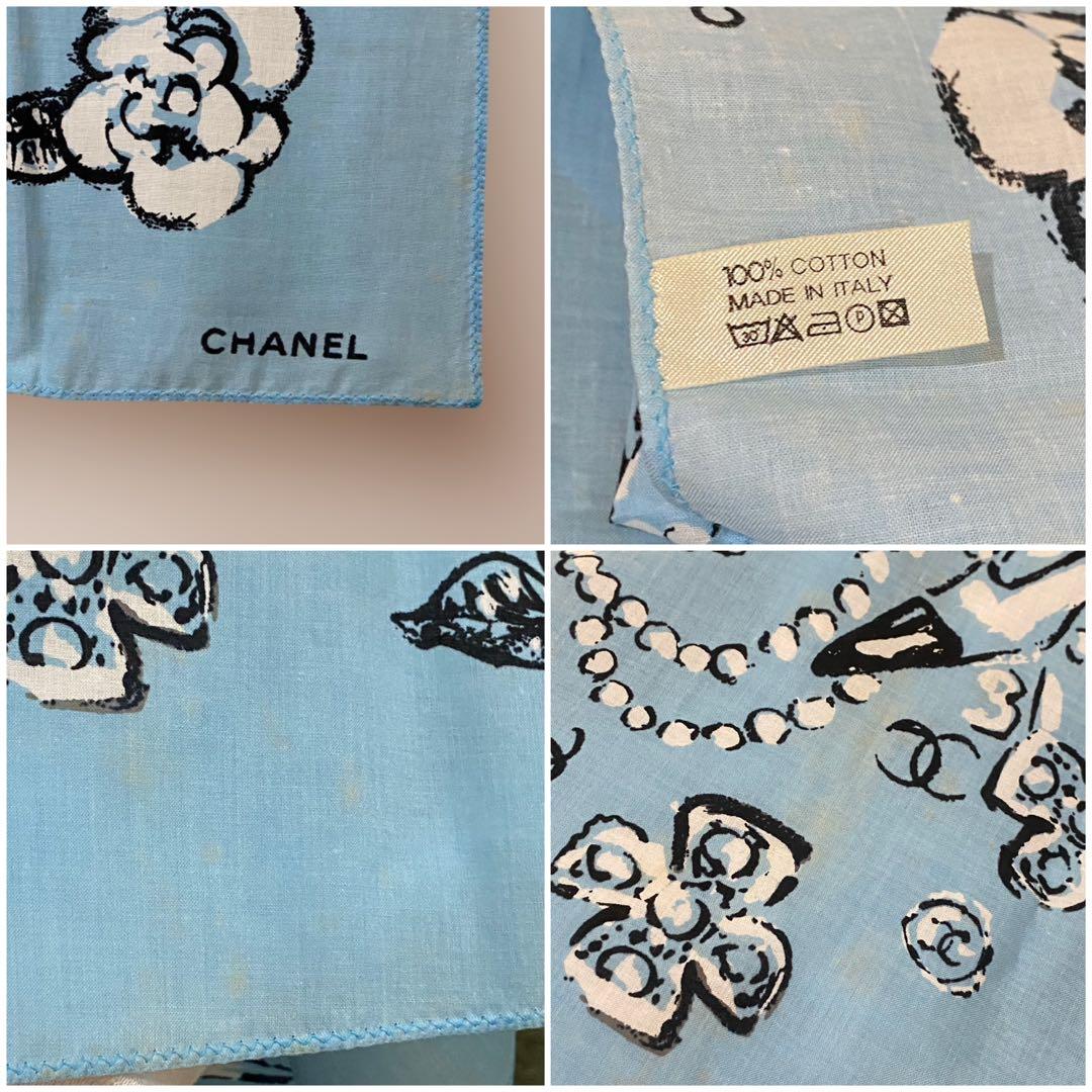 VINTAGE CHANEL ハンカチーフ ブルー カメリア ココマーク