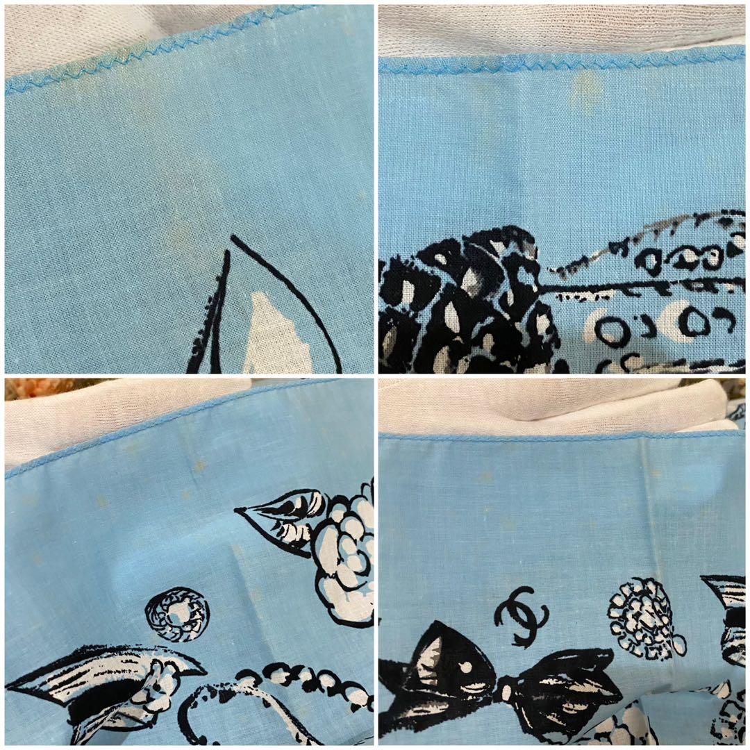 VINTAGE CHANEL ハンカチーフ ブルー カメリア ココマーク