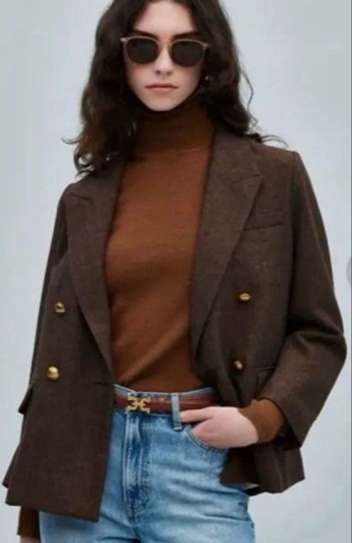 新品未使用　Mila Owen ヘリンボーン金釦ダブルブレストジャケットブラウン