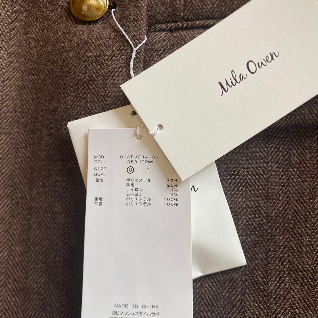 新品未使用　Mila Owen ヘリンボーン金釦ダブルブレストジャケットブラウン