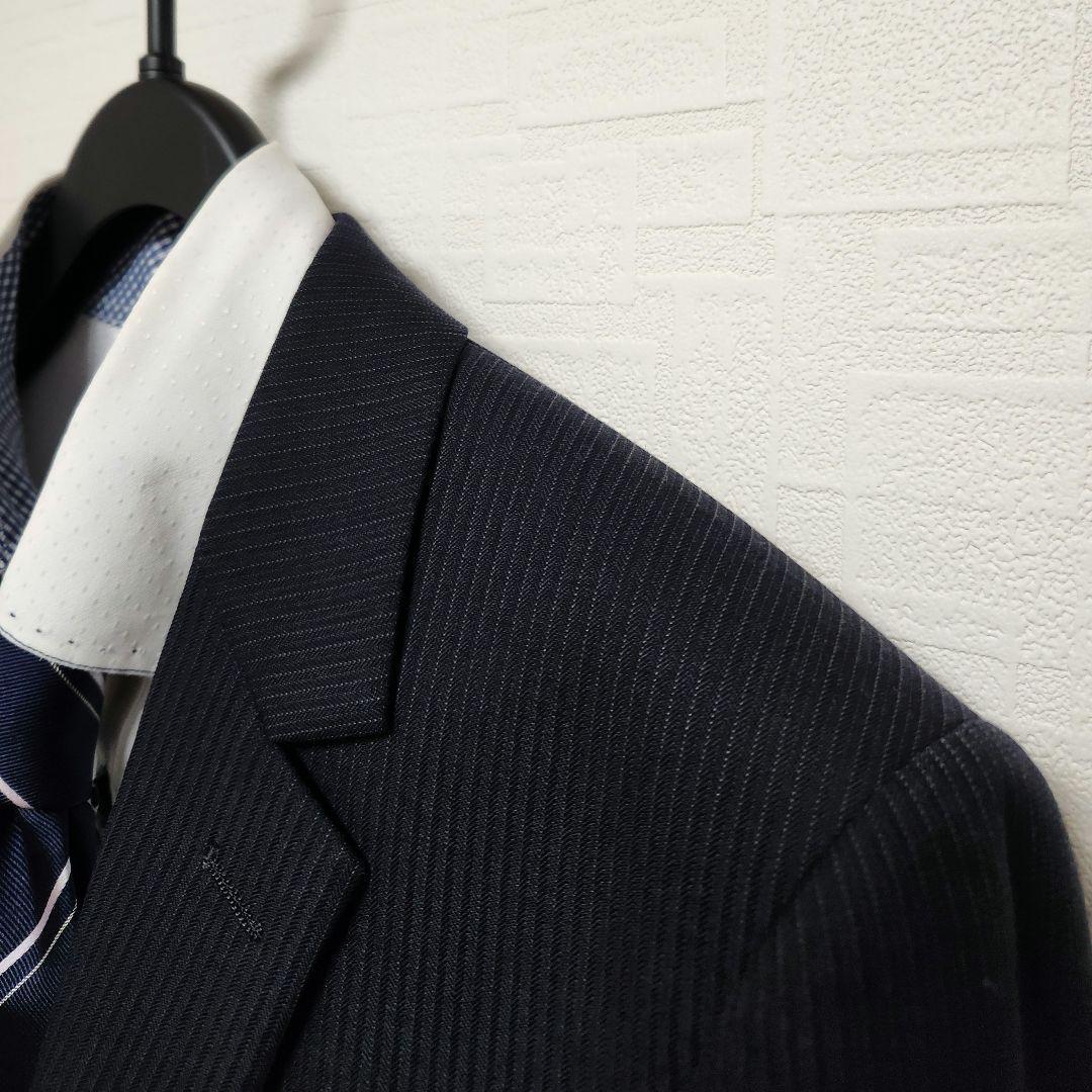 スーツセレクト　メンズ　スーツ　スリーピース　濃紺　ストライプ