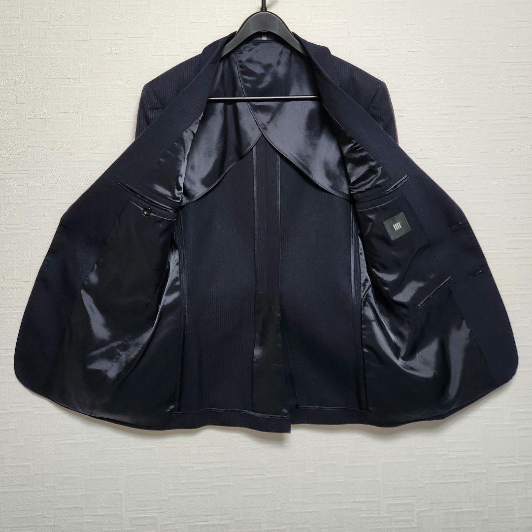 スーツセレクト　メンズ　スーツ　スリーピース　濃紺　ストライプ