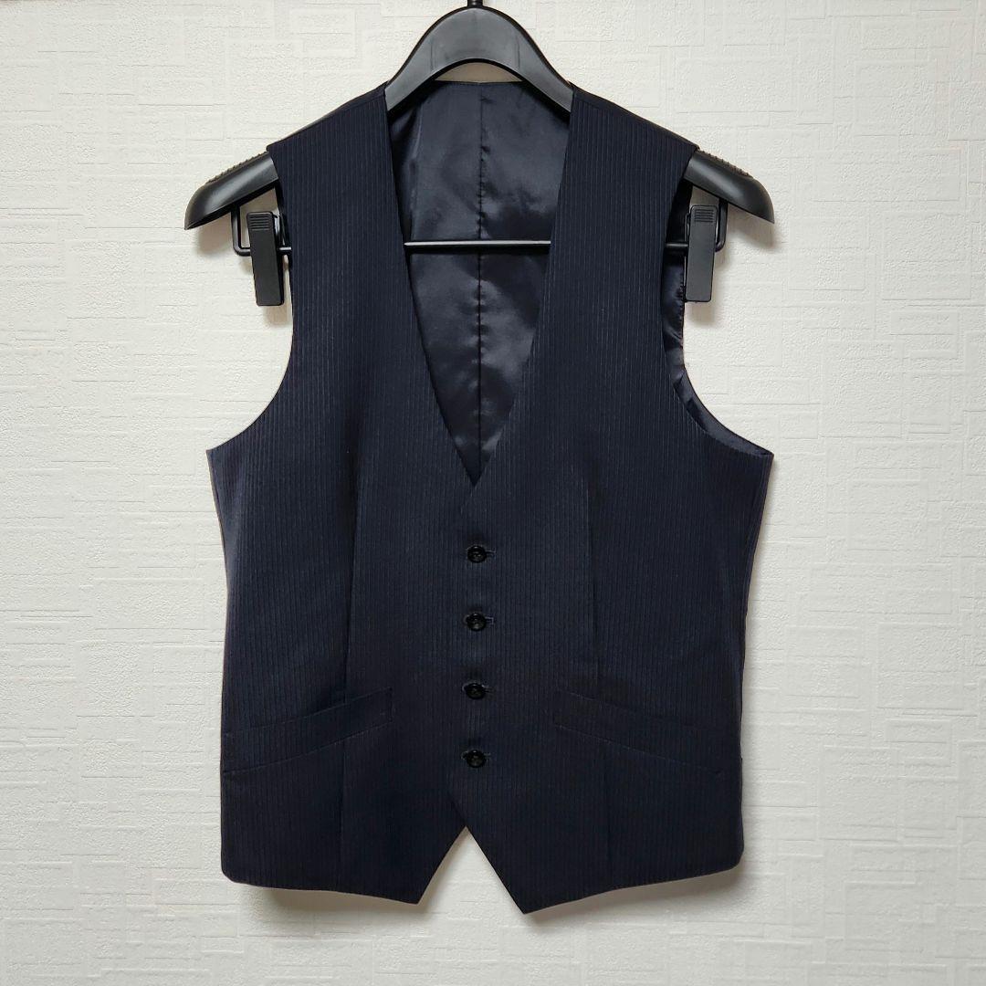 スーツセレクト　メンズ　スーツ　スリーピース　濃紺　ストライプ