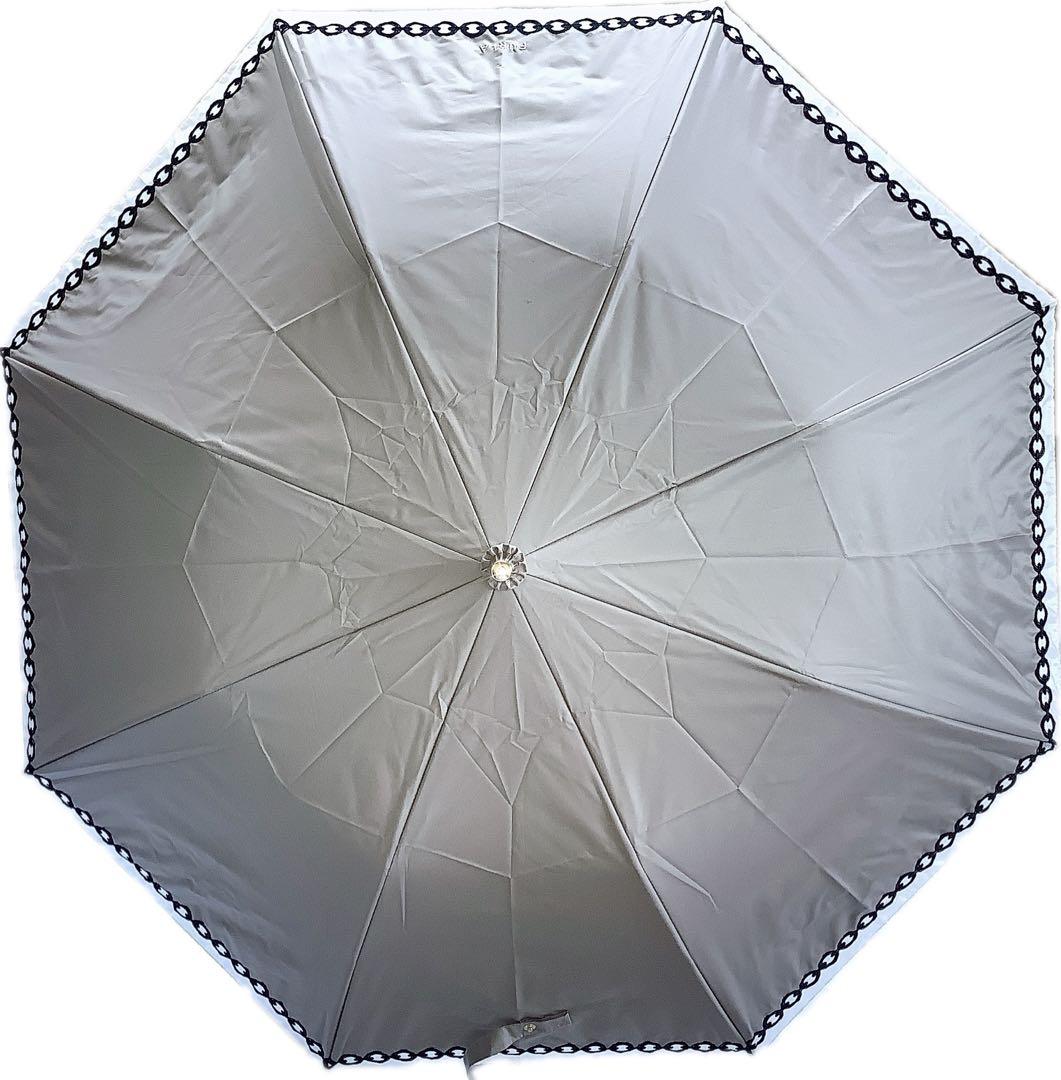 新品★フルラ★FURLAオーガンジーチェーン刺繍晴雨兼用2段折りたたみ傘★グレー