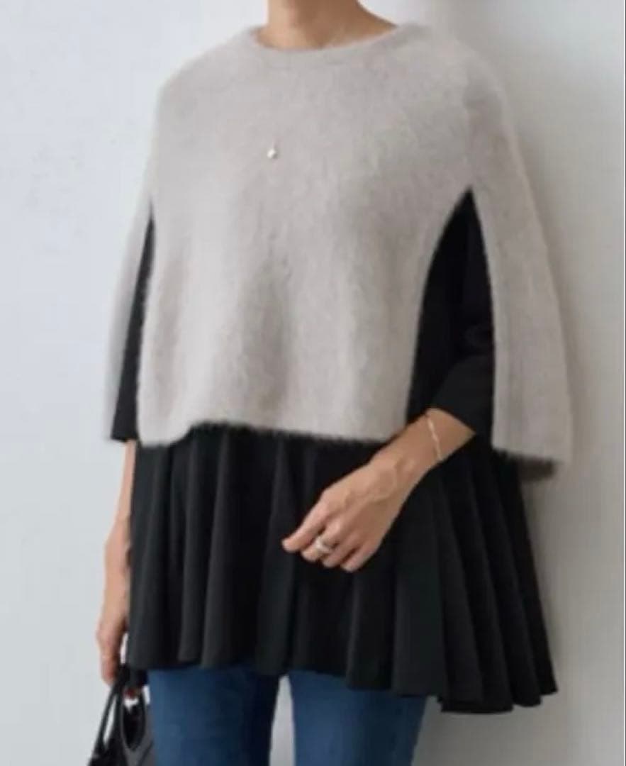 BEARDSLEYファーニットポンチョ ライトグレー