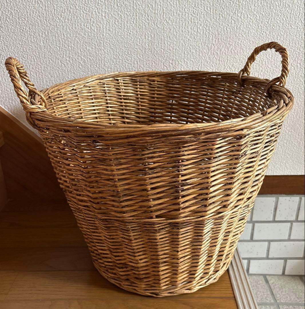 ラタン　籐カゴ　ランドリーボックス　大サイズ×3 アラログ　持ち手　バスケット