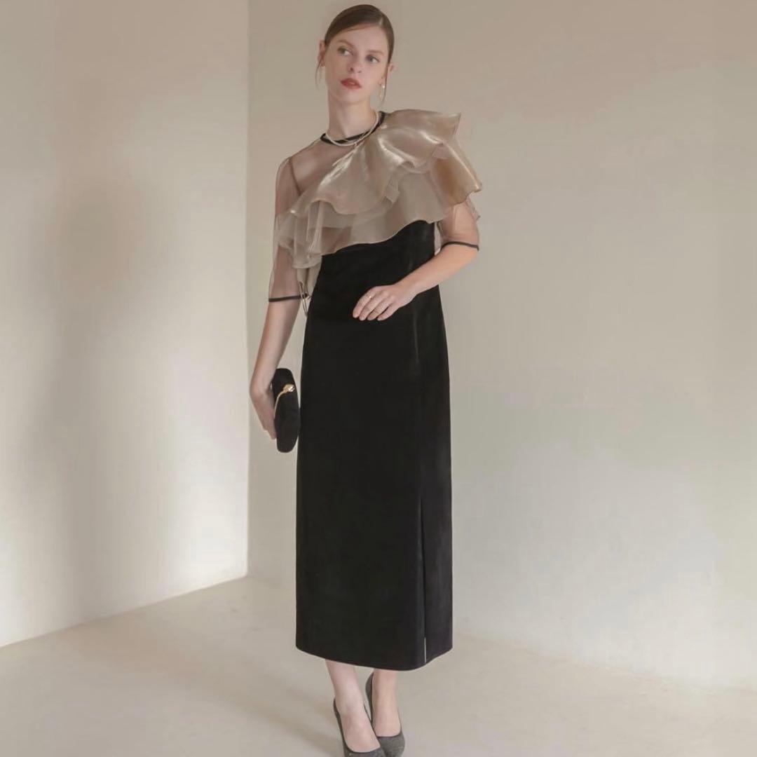 leja レジャ アシンメトリーティアードフリル3WAYベロアドレス S 新品