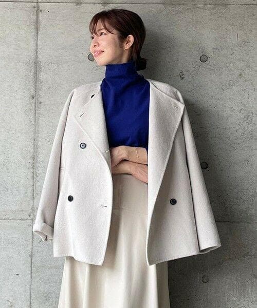 アンフィーロ　ゆったり　ウール混リバー　ショートコート　ウール　ブラック