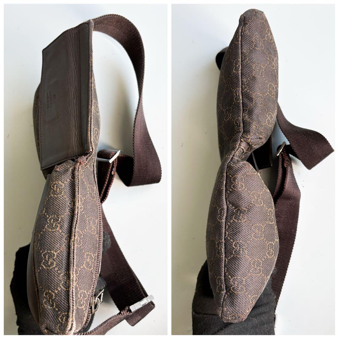 美品✨グッチ ボディバッグ ウェストポーチ ショルダー GG キャンバス レザー