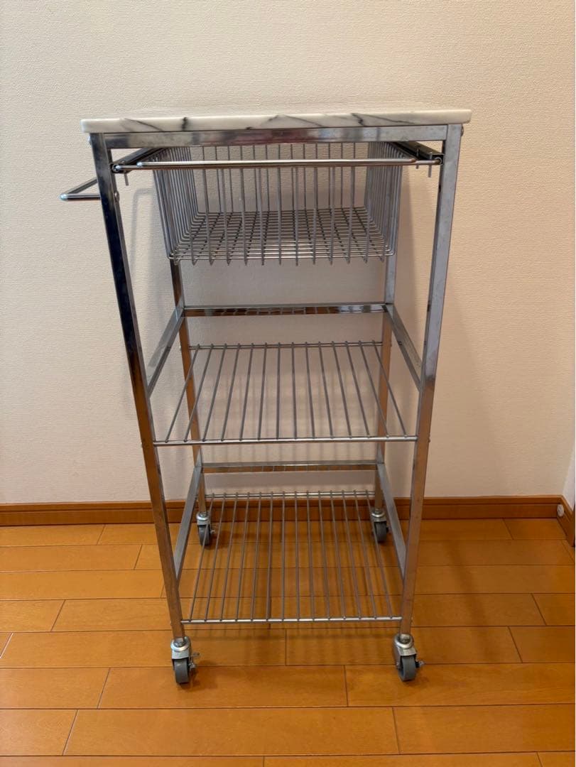 マーブルトップトローリー　大理石天板 スチール製キッチンワゴン