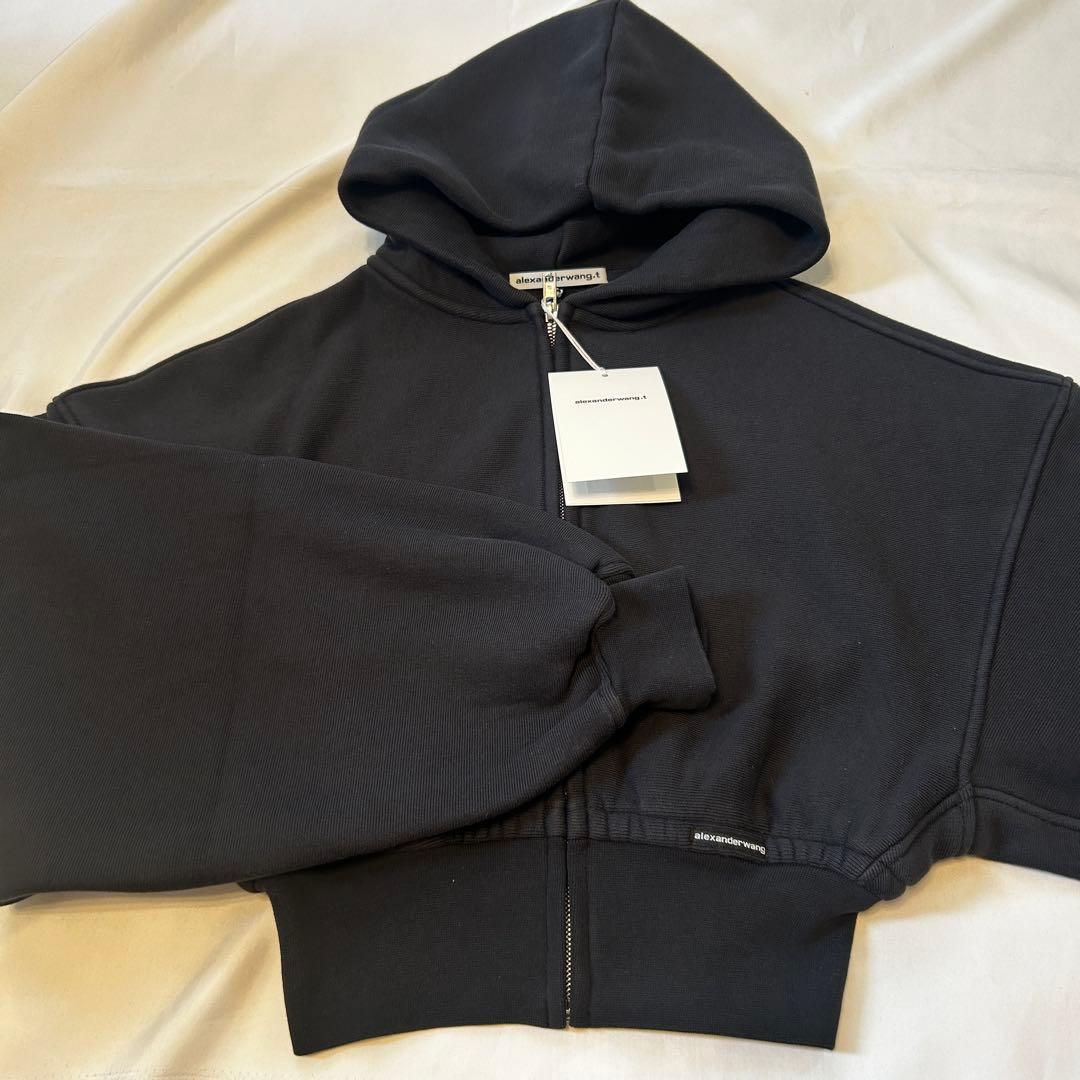 ■alexander wang コットン クロップド ジップアップ フーディー■