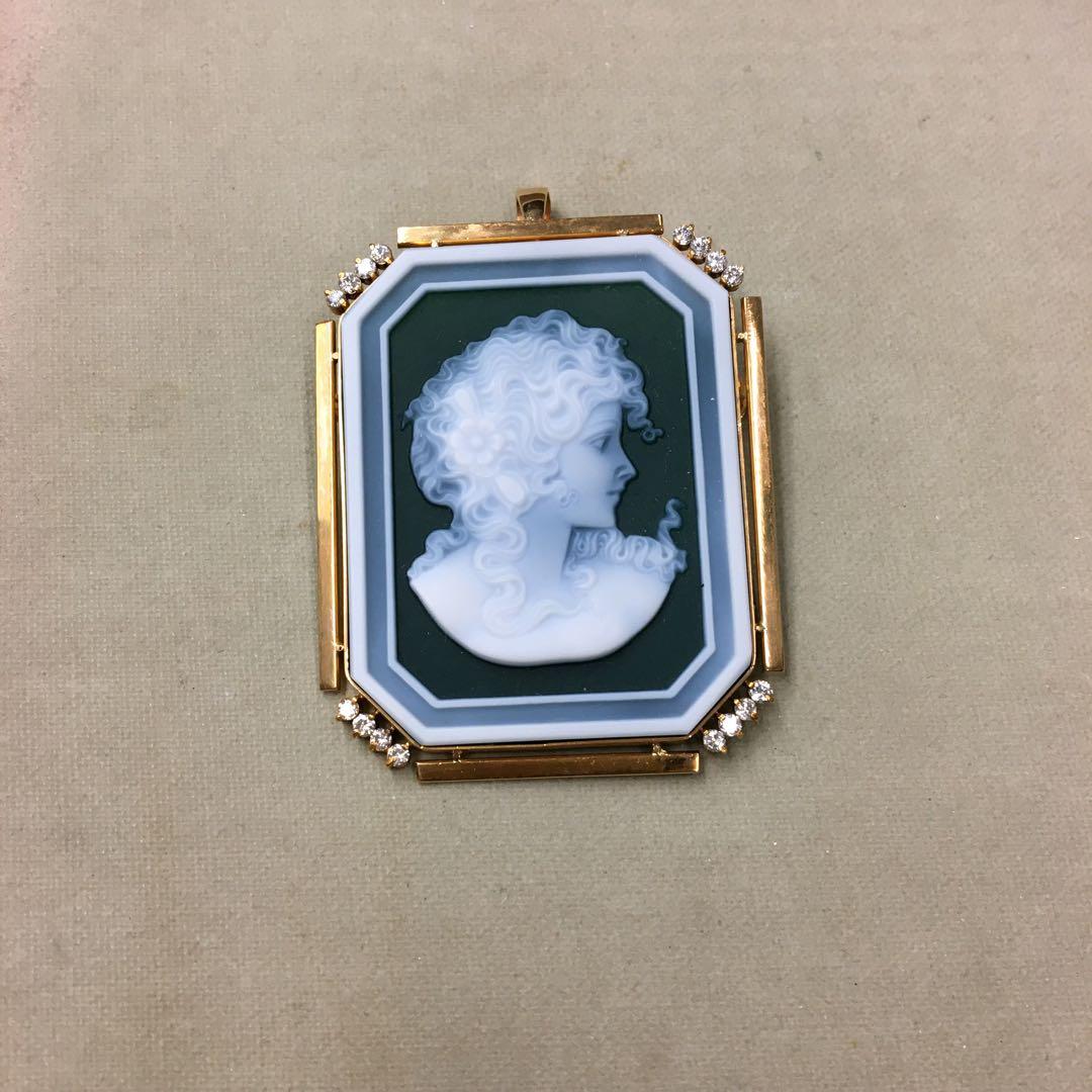 K18 カメオ　ダイヤ　ペンダントトップ ブローチ