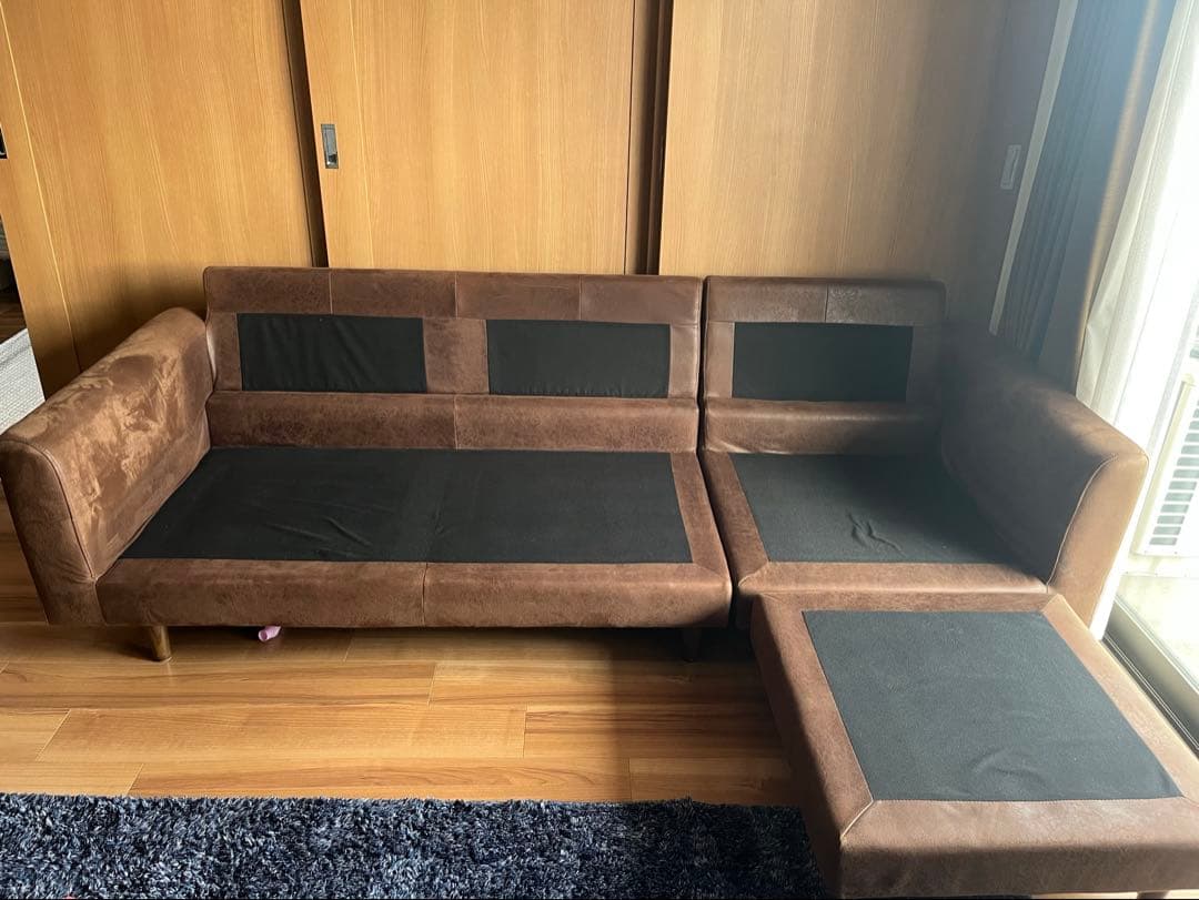 PAN①【レザーテックス リラックスフォーム】3人掛けカウチソファ