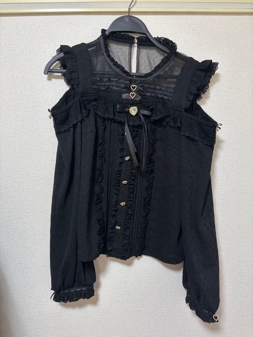 LIZLISA 肩あきダブルストラップトップス ブラック