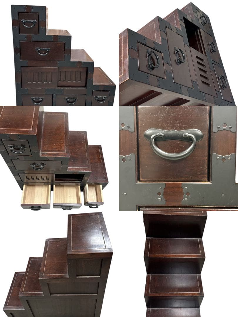 【送料無料】レトロ調 階段 階段タンス 棚 和風 民芸家具 和家具 小物収納