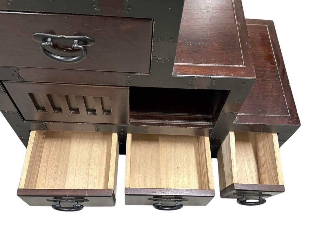 【送料無料】レトロ調 階段 階段タンス 棚 和風 民芸家具 和家具 小物収納