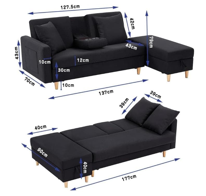 ソファ　ソファーベッド　多機能ソファ　3人掛け　オットマン付き 肘掛け付き