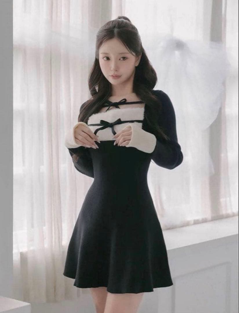 Darich リボンファーフレアニットミニワンピース FREEサイズ