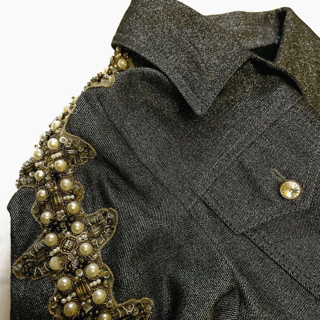 美品 華やか ESCADA ジャケット 羽織り パール ラメ 伸縮 S ドイツ製